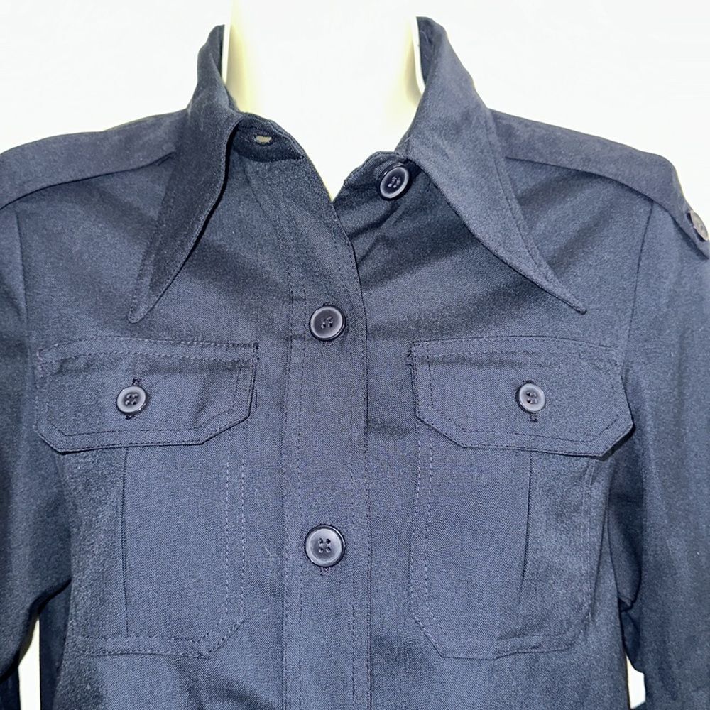 Vintage 70s Breckinridge Very Dark Navy Blue Military Look Short Sleeve Shirt - Picture 2 of 9